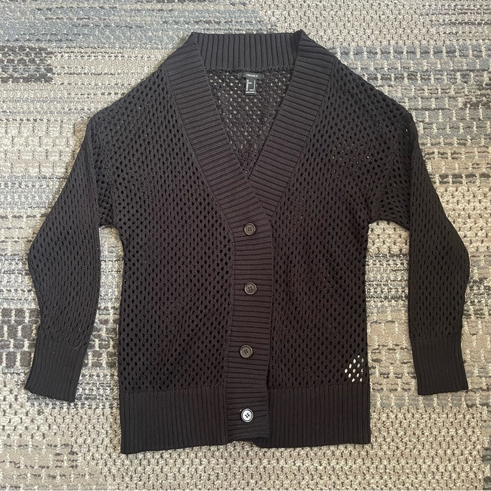 Forever 21 Chunky Knit Cardigan with Button Front in Black, Size Small